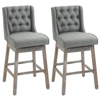 HOMCOM Bar Height Bar Stools Set of 2, 180 Degree Swivel Barstools with Solid Wood Footrests and Button Tufted Design, 30" Seat Height Bar Chairs for Kitchen Island, Gray(m-1)