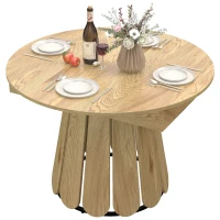 HOMCOM Extendable Dining Table, Round to Oval Convertible Kitchen Table with Storage Shelf for Dining Room, Natural(m-2)