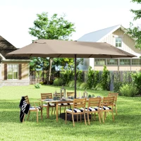 Outsunny 15' Outdoor Patio Umbrella with Twin Canopy Sunshade Steel Table Umbrella w/ Lift Crank, Cross base, Sandbag, Brown(m-8)