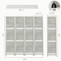 HOMCOM 4 Panel 67" Tall Wood Privacy Screen Room Divider with 3 Shelves and Folding Storage for Bedroom, Distressed White(m-3)
