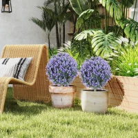 HOMCOM 2 Pack 1.3ft Artificial Ball Eucalyptus Topiary with Ground Stake, UV Resistant Faux Greenery for Indoor Outdoor(m-9)