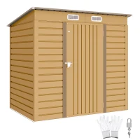 Outsunny 6 x 4FT Galvanized Garden Storage Shed, Metal Outdoor Shed with Double Doors and 2 Vents, Yellow(m-11)