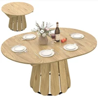 HOMCOM Extendable Dining Table, Round to Oval Convertible Kitchen Table with Storage Shelf for Dining Room, Natural(m-11)