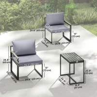 Outsunny Outdoor Bistro Set, Patio Furniture Set with 2 Chairs and Side Table for Garden Balcony Poolside, Grey(m-3)