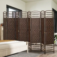 HOMCOM 8 Panel Folding Room Divider Portable Privacy Screen Wave Fiber Room Partition for Home Office Brown(m-8)