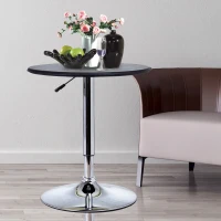 HOMCOM 25" Classic Round Adjustable Faux Leather Chrome Standing Bistro Table, Black(m-7)