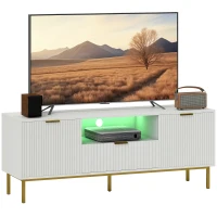 HOMCOM Modern TV Console for TVs up to 50 Inch, Entertainment Center with Smart RGB LED Lights and Soft Close Doors, White(m-11)