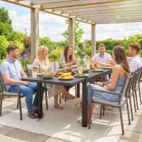 Outsunny Expandable Patio Dining Table for 8-10 People, 84.3"-60.6" Aluminum Outdoor Dining Table with Adjustable Foot Pads(m-10)
