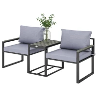 Outsunny Outdoor Bistro Set, Patio Furniture Set with 2 Chairs and Side Table for Garden Balcony Poolside, Grey(m-2)