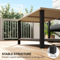 Outsunny 2-Tier Rectangle Outdoor Coffee Table, Patio Table with Wood-Effect Metal Top, Wicker Shelf for Garden, Backyard, Brown(m-7)