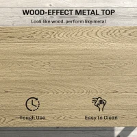 Outsunny 2-Tier Rectangle Outdoor Coffee Table, Patio Table with Wood-Effect Metal Top, Wicker Shelf for Garden, Backyard, Brown(m-6)