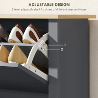 HOMCOM Shoe Storage Cabinet with 2 Flip Drawers and Adjustable Shelves for 12 Pairs of Shoes, Dark Grey(m-5)