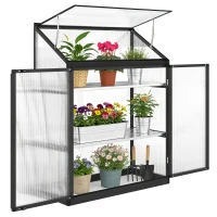 Outsunny Polycarbonate Greenhouse with 2-Tier Shelves Gardening Green House for Patio Garden, Black(m-11)