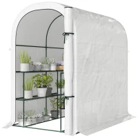 Outsunny Walk-in Mini Greenhouse with Shelves, Portable Outdoor Greenhouse with Roll-up Door, 123 x 187 x 189 cm, White(m-2)