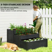 Outsunny Vinyl Raised Garden Bed Kit, 3-Tier Elevated Garden Box with Open Bottom, DIY Assembly, Outdoor Raised Planter Box(m-6)
