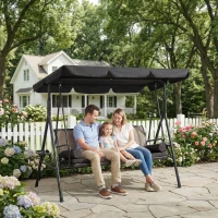Outsunny Outdoor 3-Seat Porch Swing with Canopy, Rattan Seat, Removable Cushion, Pillows and Steel Frame(m-9)