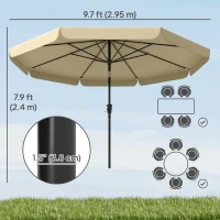 Outsunny 10 ft Patio Umbrella with Push Button Tilt and Crank, Outdoor Market Table Umbrella Parasol, Khaki(m-3)
