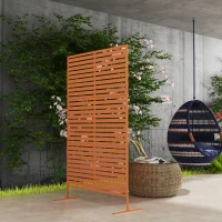 Outsunny Decorative Outdoor Privacy Panel, Freestanding Metal Outdoor Divider with Stand for Garden, Backyard, Deck, Pool, Brown(m-10)