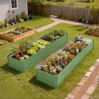 Outsunny 8'x2'x1' Galvanized Raised Bed, Large Elevated Planter Box for Growing Flowers, Herbs and Vegetables, Light Green(m-10)
