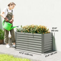 Outsunny Set of 2 Galvanized Metal Planters for Outdoor Plants, 4' x 2' x 2' Raised Garden Bed, Light Grey(m-3)