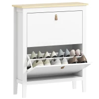 HOMCOM Narrow Shoe Cabinet with 2 Flip Drawers, Adjustable Shelves for Entryway, Holds 10-14 Pairs, White(m-11)