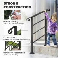Outsunny Hand Rails for Outdoor Steps, Adjustable Outdoor Stair Railing for 2 to 3 Steps, Black(m-5)