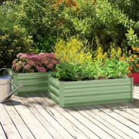 Outsunny Set of 2 Galvanized Raised Beds for Garden, Outdoor Planter Box for Flowers, Herbs and Vegetables, Light Green(m-9)