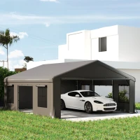 Outsunny 20' x 20' Heavy Duty Carport, Portable Garage Car Canopy Tent Shelter with 3 Roll-up Doors, 4 Windows, Dark Grey(m-10)