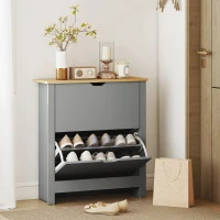 HOMCOM Shoe Storage Cabinet with 2 Flip Drawers and Adjustable Shelves for 12 Pairs of Shoes, Light Grey(m-9)