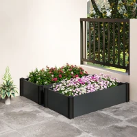 Outsunny Vinyl Raised Garden Bed Kit, Set of 2 Elevated Garden Boxes with Open Bottom, Screwless Outdoor Planter Box(m-10)