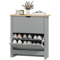 HOMCOM Shoe Storage Cabinet with 2 Flip Drawers and Adjustable Shelves for 12 Pairs of Shoes, Light Grey(m-2)