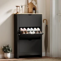 HOMCOM Shoe Storage Cabinet with 3 Flip Drawers and Adjustable Shelves for 18 Pairs of Shoes, Black(m-1)