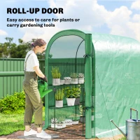 Outsunny Walk-in Mini Greenhouse with Shelves, Portable Outdoor Greenhouse with Roll-up Door, 123 x 187 x 189 cm, Green(m-6)