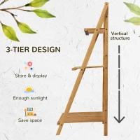 Outsunny 3-Tier Plant Stand, Plant Shelf Rack, Folding Bamboo Display Stand, 98x37x96.5cm, Natural(m-4)