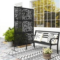Outsunny Metal Outdoor Privacy Screen, Freestanding Outdoor Divider with Stand, Decorative Privacy Panel, 78" x 48", Black(m-8)