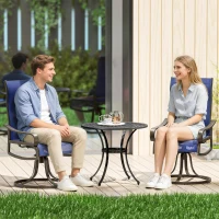 Outsunny Patio Dining Chairs Set of 2, 360° Swivel Rocking Outdoor Chairs with Armrests, Breathable Mesh, Navy Blue(m-8)