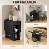HOMCOM Folding Dining Table with Storage, Drop Leaf Kitchen Table with Drawer and Shelves for Small Spaces, Black(m-5)