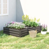 Outsunny Set of 2 Galvanized Raised Beds for Garden, Outdoor Planter Box for Flowers, Herbs and Vegetables, Black(m-7)