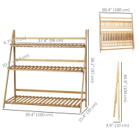 Outsunny 3-Tier Plant Stand, Plant Shelf Rack, Folding Bamboo Display Stand, 98x37x96.5cm, Natural(m-3)