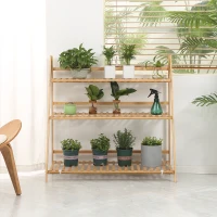 Outsunny 3-Tier Plant Stand, Plant Shelf Rack, Folding Bamboo Display Stand, 98x37x96.5cm, Natural(m-7)
