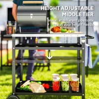 Outsunny BBQ Stand with Stainless Steel Top Adjustable Shelf, Outdoor BBQ Station with Hooks Seasoning Tray Towel Rack(m-6)