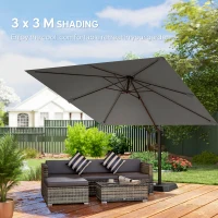 Outsunny 10 FT Patio Umbrella with Base, Outdoor Offset Cantilever Umbrella with Crank Handle and Tilt, 360° Rotation(m-5)