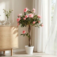 Outsunny 3FT Artificial Plant Pink Rose Floral in Pot, Fake Plant for Home Indoor Decor(m-9)