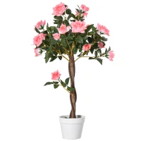 Outsunny 3FT Artificial Plant Pink Rose Floral in Pot, Fake Plant for Home Indoor Decor(m-11)