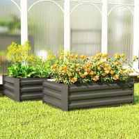 Outsunny Set of 2 Galvanized Raised Beds for Garden, Outdoor Planter Box for Flowers, Herbs and Vegetables, Black(m-8)