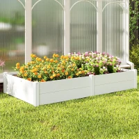 Outsunny Vinyl Raised Garden Bed Kit, 6.5 x 3 x 1ft Elevated Garden Box with Divider and Open Bottom, White(m-9)