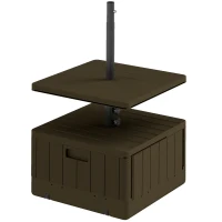 Outsunny Patio Umbrella Weighted Base with Table Tray, Heavy Duty Umbrella Base with Wheels Handles, Brown(m-2)