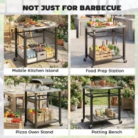 Outsunny Outdoor Grill Cart with Stainless Steel Tabletop, 2-Tier Kitchen Prep Station with Hooks, Lockable Wheels, Black(m-9)