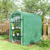Outsunny Walk-in Mini Greenhouse with Shelves, Portable Outdoor Greenhouse with Roll-up Door, 123 x 187 x 189 cm, Green(m-9)