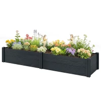 Outsunny Vinyl Raised Garden Bed Kit, 6.5 x 2 x 1ft Elevated Garden Box with Divider and Open Bottom, Grey Wood Effect(m-2)